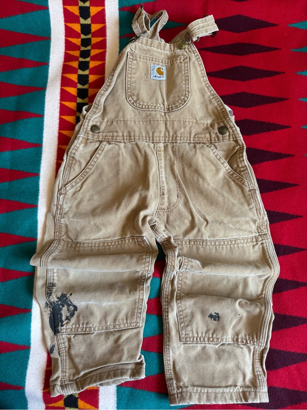 Carhartt Kids Tan Canvas Overalls - Distressed